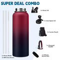 40Oz Insulated Water Bottle with Straw - Auto Spout Lid, Strap Sleeve, Paracord Handle, 40 Oz Stainless Steel Water Bottles Keep Cold 48H Hot 24H, Metal Thermo Jug for Gym Sports Hiking, Black