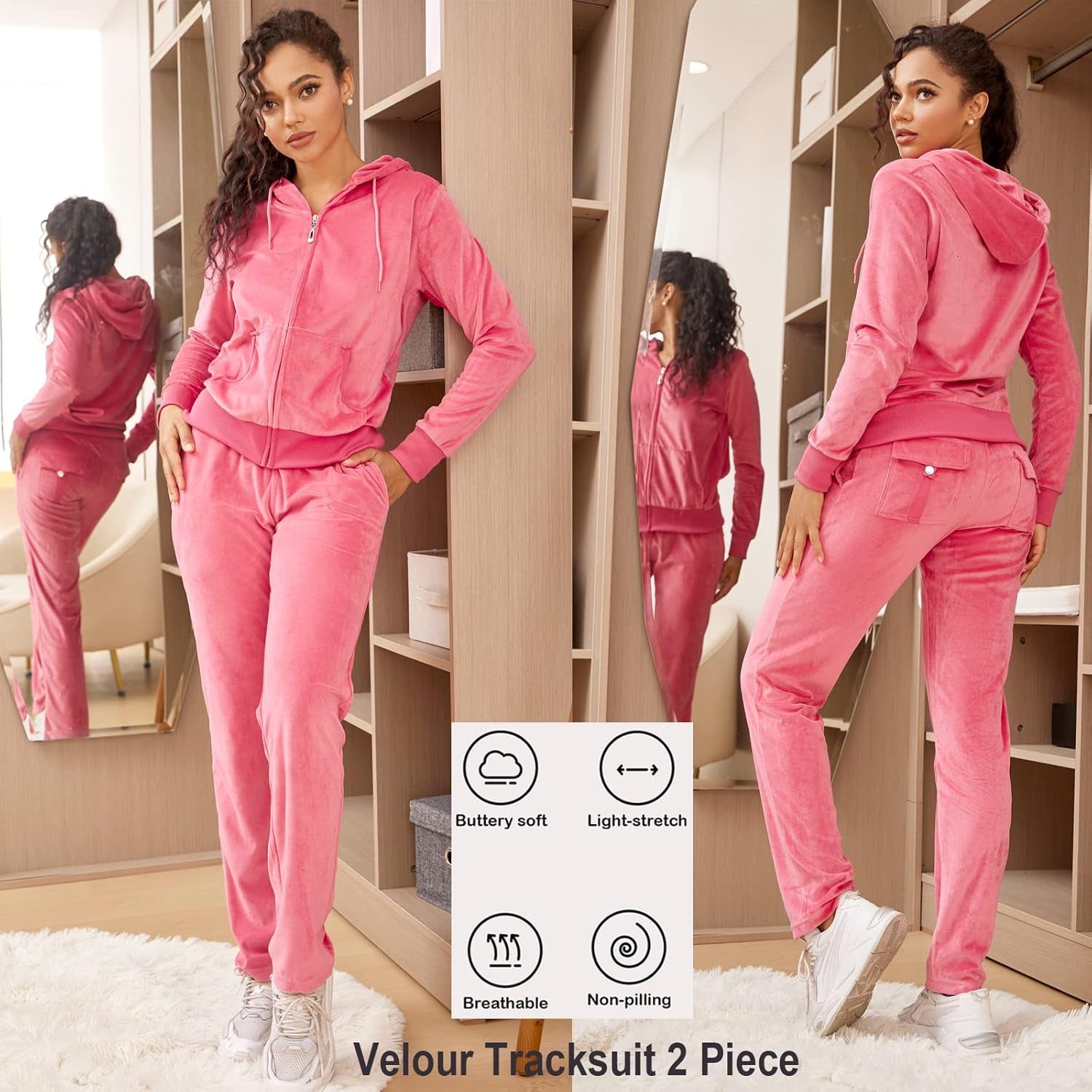 Velour Tracksuit Womens 2 Pieces Joggers Outfits Jogging Sweatsuits Set Soft Sports Sweat Suits Pants