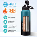 40Oz Insulated Water Bottle with Straw - Auto Spout Lid, Strap Sleeve, Paracord Handle, 40 Oz Stainless Steel Water Bottles Keep Cold 48H Hot 24H, Metal Thermo Jug for Gym Sports Hiking, Black